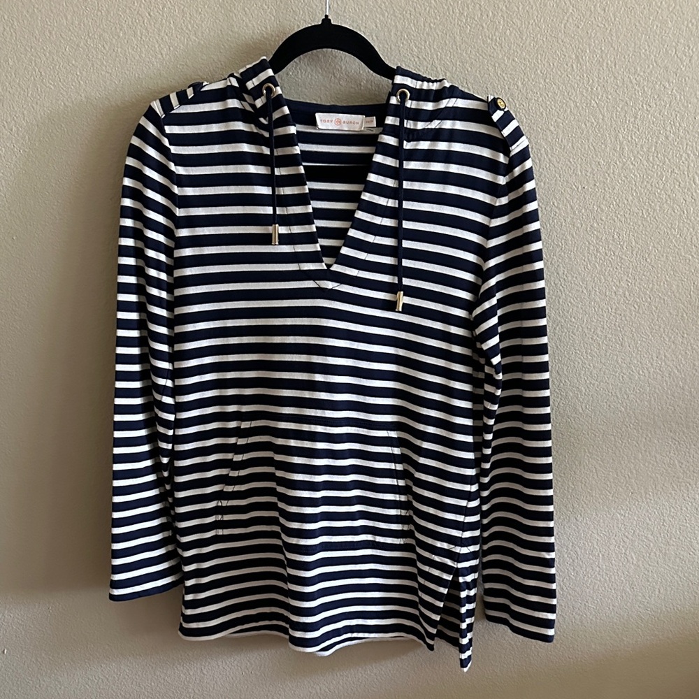 Tory Burch Navy and White Striped Hoodie